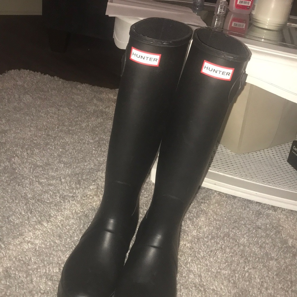 Tall black matte hunter rain boots